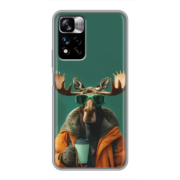 Чехол с принтом «Лось с кофе» для Xiaomi Redmi Note 11 Pro Plus