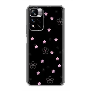Чехол с розовым рисунком для Xiaomi Redmi Note 11 Pro Plus (Розовые цветы на черном)