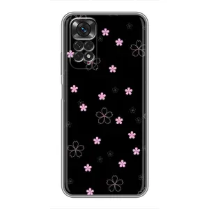 Чехол с розовым рисунком для Xiaomi Redmi Note 11 / 11s (Розовые цветы на черном)