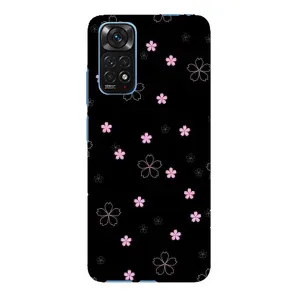 Чехол с розовым рисунком для Xiaomi Redmi Note 11E Pro (Розовые цветы на черном)