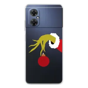 Зимние Чехлы для Редми Ноут 11р - прозрачный фон (Гринч с игрушкой)