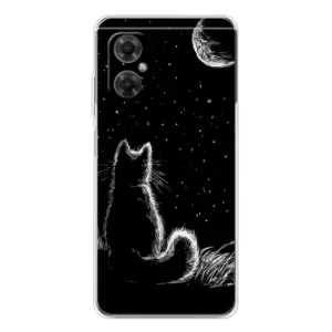 Чехол с принтом для Xiaomi Redmi Note 11R (AlphaPrint) Модные коты (Котик и луна)