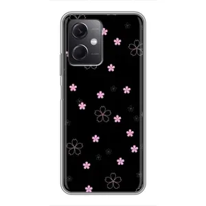 Чехол с розовым рисунком для Xiaomi Redmi Note 12 (5G) (Розовые цветы на черном)