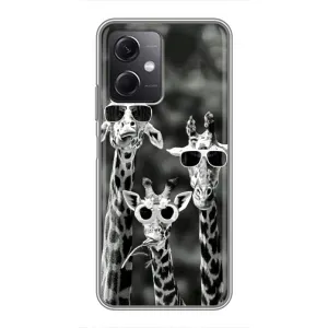 Силиконовый чехол с КАРТИНКАМИ лето для Xiaomi Redmi Note 12 (5G) (AlphaPrint) (Жирафы в очках)