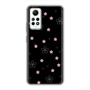 Чехол с розовым рисунком для Xiaomi Redmi Note 12 Pro (4g) (Розовые цветы на черном)