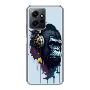 Чехол с Обезьянами Xiaomi Redmi Note 12 - (AlphaPrint) (Горилла в наушниках)