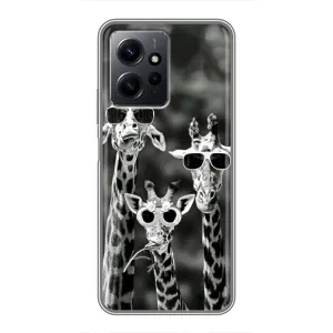 Силиконовый чехол с КАРТИНКАМИ лето для Xiaomi Redmi Note 12 (AlphaPrint) (Жирафы в очках)