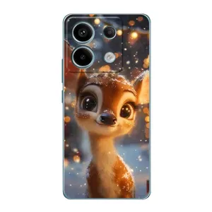 Яркий чехол для Xiaomi Redmi Note 13 Pro (5G) с Зимними Оленятами (Олененок среди гирлянд)