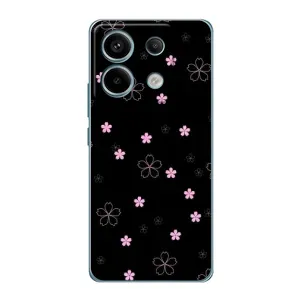 Чехол с розовым рисунком для Xiaomi Redmi Note 13 Pro (5G) (Розовые цветы на черном)