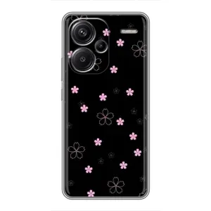 Чехол с розовым рисунком для Xiaomi Redmi Note 13 Pro Plus (Розовые цветы на черном)