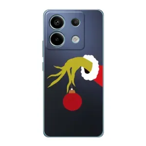 Зимние Чехлы для Редми Нот 13 Про (4G) - прозрачный фон (Гринч с игрушкой)