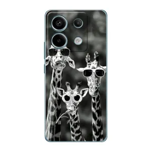 Силиконовый чехол с КАРТИНКАМИ лето для Xiaomi Redmi Note 13 Pro (AlphaPrint) (Жирафы в очках)