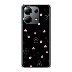 Чехол с розовым рисунком для Xiaomi Redmi Note 13 (4G) (Розовые цветы на черном)