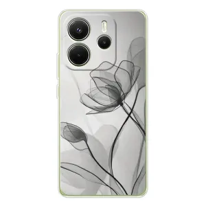 Чехол с цветочным принтом на Xiaomi Redmi Note 14 4G (Глобальная версия) (Черные цветы)
