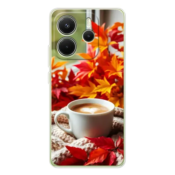 Чехол с принтом «Кофе и листья» для Xiaomi Redmi Note 14 4G (Global)