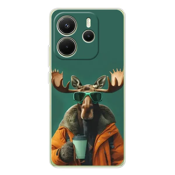 Чехол с принтом «Лось с кофе» для Xiaomi Redmi Note 14 4G (EU)