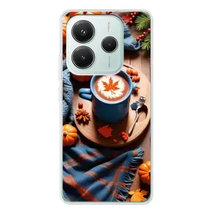 Чехол с уникальным дизайном «Осень с кофе» для Xiaomi Redmi Note 14 5G (Кофе и тыковки)