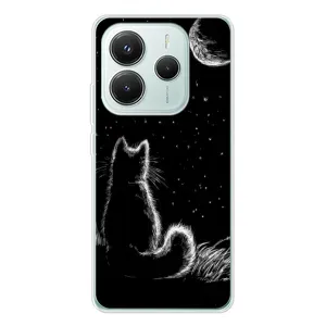 Чехол с принтом для Xiaomi Redmi Note 14 5G (AlphaPrint) Модные коты (Котик и луна)