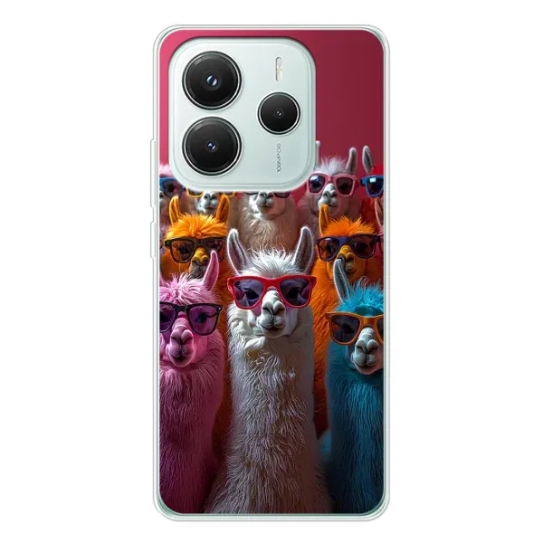 Чехол с принтом «Ламы в очках» для Xiaomi Redmi Note 14 5G Чехол с принтом «Ламы в очках» для Xiaomi Redmi Note 14 5G