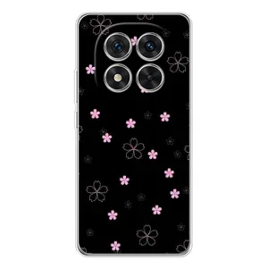 Чехол с розовым рисунком для Xiaomi Redmi Note 14 Pro 5G (Розовые цветы на черном)