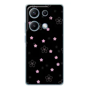 Чохол з розовим принтом для Xiaomi Redmi Note 14S (Рожеві квіти на чорному)