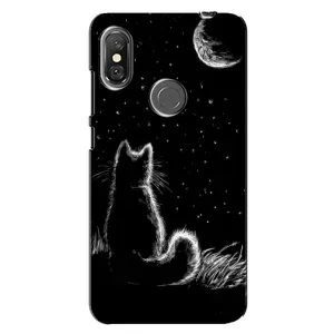 Чохол з принтом для Xiaomi Redmi Note 6 Pro (AlphaPrint) Модні коти (Котик і місяць)