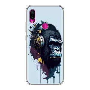 Чехол с Обезьянами Xiaomi Redmi Note 7 - (AlphaPrint) (Горилла в наушниках)