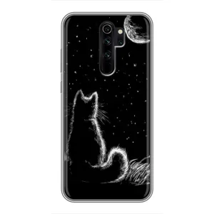 Чехол с принтом для Xiaomi Redmi Note 8 Pro (AlphaPrint) Модные коты (Котик и луна)