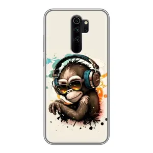 Чехол с Обезьянами Xiaomi Redmi Note 8 Pro - (AlphaPrint) (Макака в наушниках)