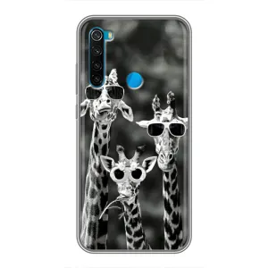 Силиконовый чехол с КАРТИНКАМИ лето для Xiaomi Redmi Note 8 (AlphaPrint) (Жирафы в очках)