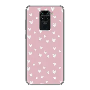 Чехол с розовым рисунком для Xiaomi Redmi Note 9 (Сердечки на розовом)