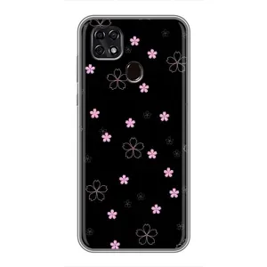 Чехол с розовым рисунком для ZTE Blade 20 Smart (Розовые цветы на черном)