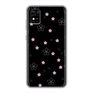 Чехол с розовым рисунком для ZTE Blade A31 (Розовые цветы на черном)