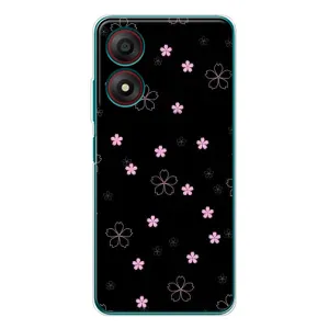 Чехол с розовым рисунком для ZTE Blade A34 (Розовые цветы на черном)