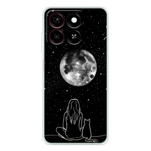Чехол с рисунком кот на ZTE Blade A35 (Девушка с котом)