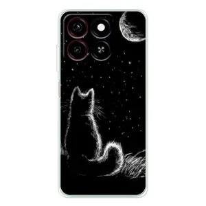 Чехол с принтом для ZTE Blade A35 (AlphaPrint) Модные коты (Котик и луна)