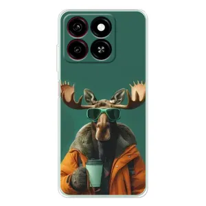 Чехол с принтом стильные животные для Блейд А35 (Лось с кофе)