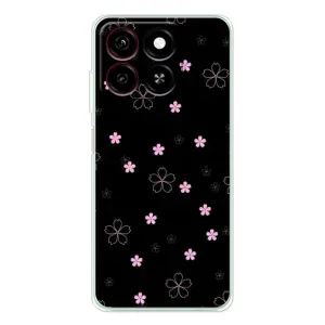 Чехол с розовым рисунком для ZTE Blade A35 (Розовые цветы на черном)