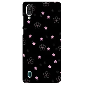 Чехол с розовым рисунком для ZTE Blade A51 Lite (Розовые цветы на черном)