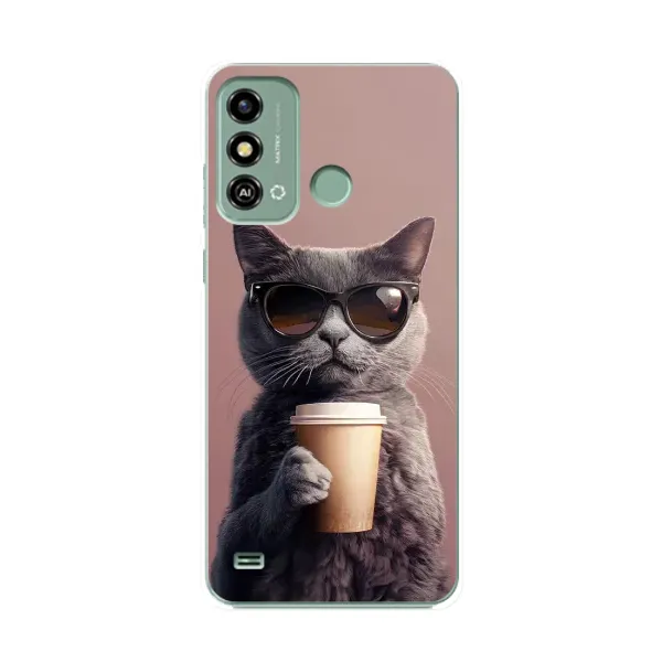 Чехол с принтом «Кот с кофе» для ZTE Blade A53
