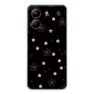 Чехол с розовым рисунком для ZTE Blade A54 (Розовые цветы на черном)