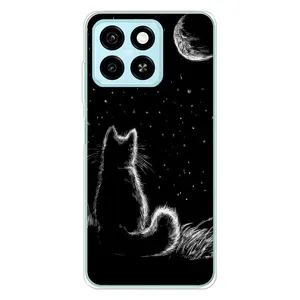 Чехол с принтом для ZTE Blade A55 (AlphaPrint) Модные коты (Котик и луна)