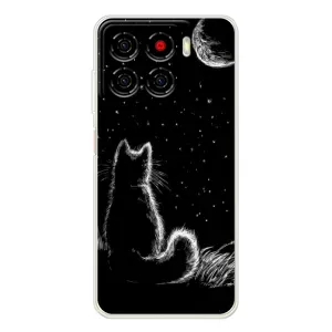 Чехол с принтом для ZTE Blade A56 (AlphaPrint) Модные коты (Котик и луна)