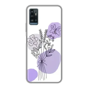 Силиконовый чехол с принтом в цветах на ZTE Blade A71 (Букет фиолетовая абстракция)