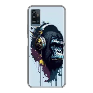 Чехол с Обезьянами ZTE Blade A71 - (AlphaPrint) (Горилла в наушниках)