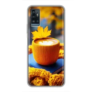 Чехол с уникальным дизайном «Осень с кофе» для ZTE Blade A71 (Кофе на желтом пледе)