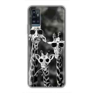 Силиконовый чехол с КАРТИНКАМИ лето для ZTE Blade A71 (AlphaPrint) (Жирафы в очках)