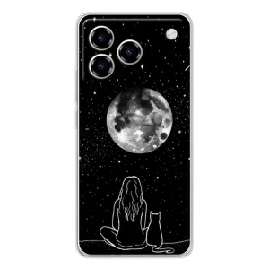 Чехол с рисунком кот на ZTE Blade A76 (Девушка с котом)