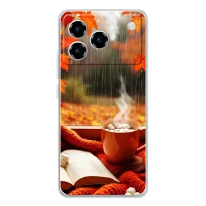 Чехол с уникальным дизайном «Осень с кофе» для ZTE Blade A76 (Кофе и дождь)