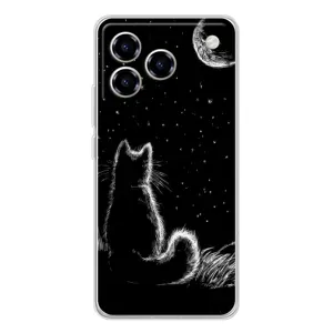 Чехол с принтом для ZTE Blade A76 (AlphaPrint) Модные коты (Котик и луна)